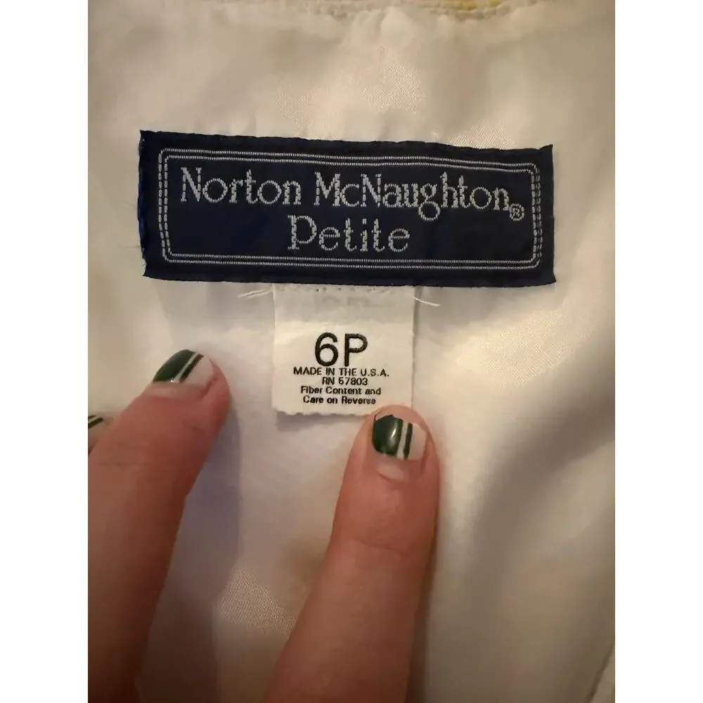 VTG Norton McNaughton Waffle Cotton White Lemon Vest Button Womens 6 Petite